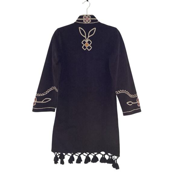 Figue Catalina Dress In Black Corduroy Floral Print Tassels Size XS - Picture 13 of 15